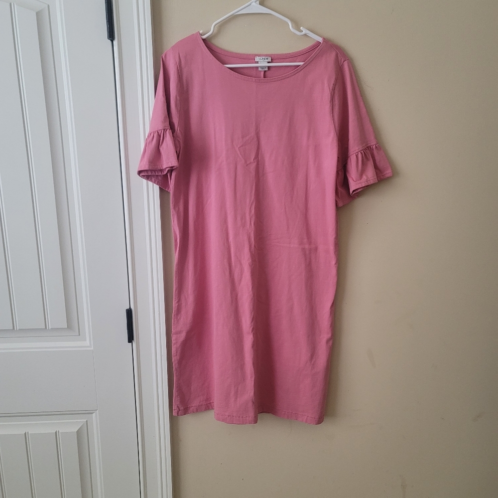 J Crew Pink Ruffle Short Sleeve Cotton Dress